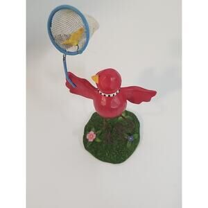 Vintage Russ Berrie Tweet Along With Me Bird Butterfly Net Tulips 11686 Figurine